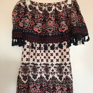 Boohoo Off the shoulder printed dress.